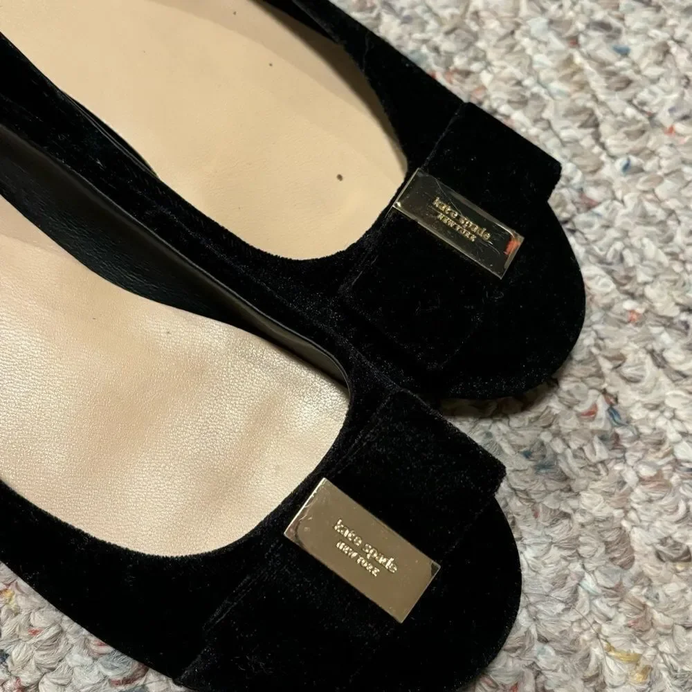 Kate Spade Suede Bow Black Gold Ballet Flats- Size 6 - Picture 6 of 11
